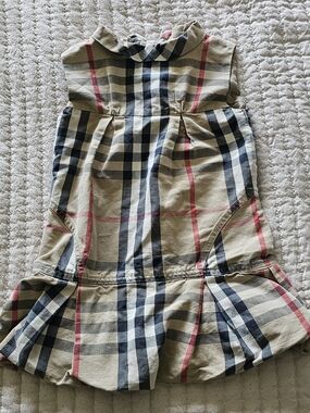 Burberry Beige Plaid Sleeveless Dress with Black & Tan Accents 5T